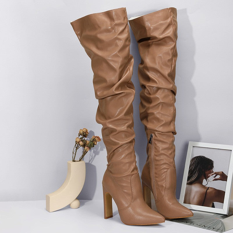 Slouchy Ruched Pointed Toe Over the Knee Boots