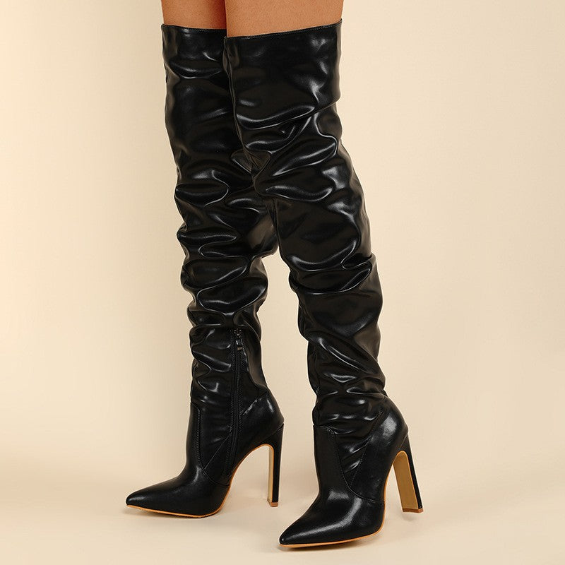 Slouchy Ruched Pointed Toe Over the Knee Boots