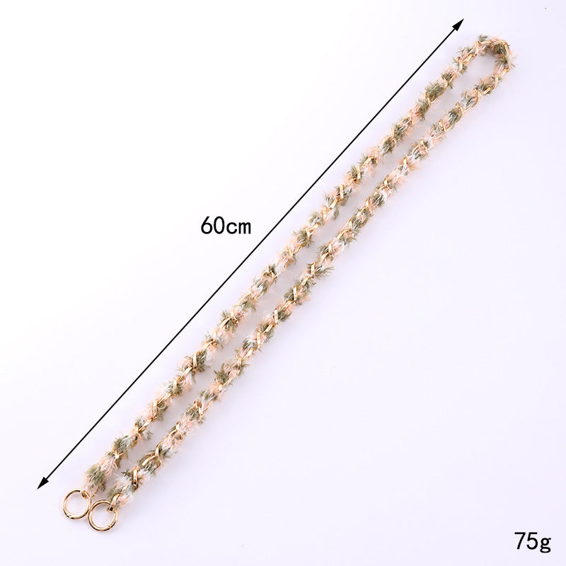 Fluffy Yarn Wrapped Chain Lanyard Strap - Green