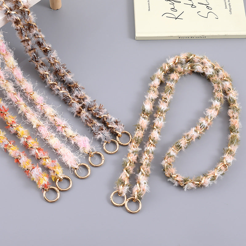 Fluffy Yarn Wrapped Chain Lanyard Strap - view 1