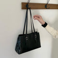 Glossy Buckle Strap Rectangular Shoulder Bag - Black