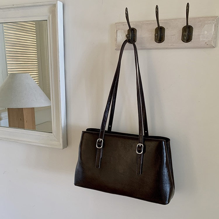 Glossy Buckle Strap Rectangular Shoulder Bag
