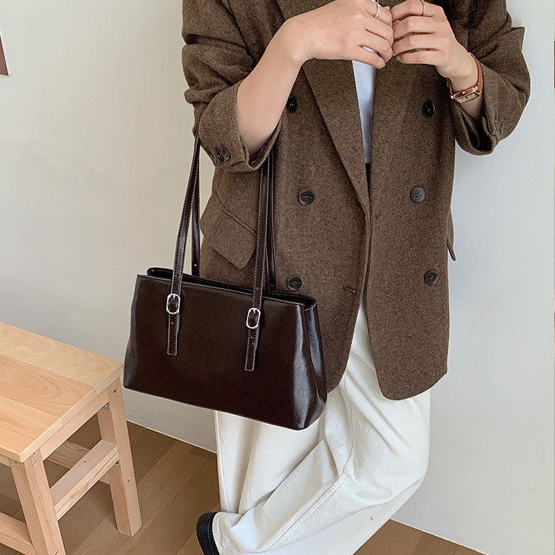 Glossy Buckle Strap Rectangular Shoulder Bag
