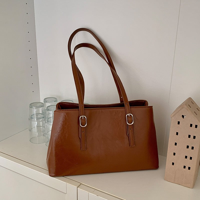 Glossy Buckle Strap Rectangular Shoulder Bag
