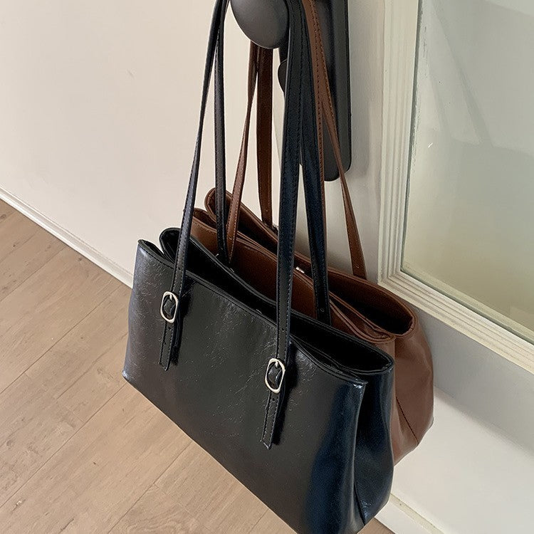 Glossy Buckle Strap Rectangular Shoulder Bag