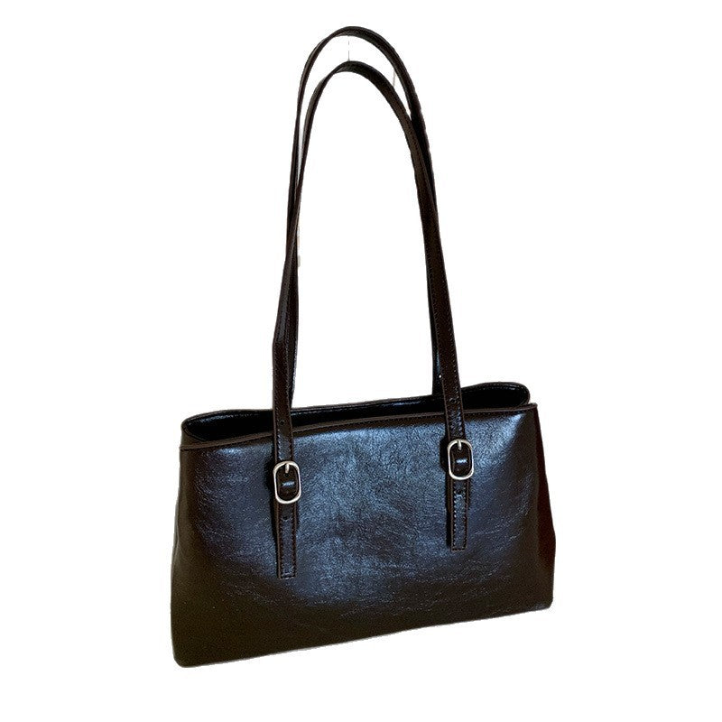 Glossy Buckle Strap Rectangular Shoulder Bag