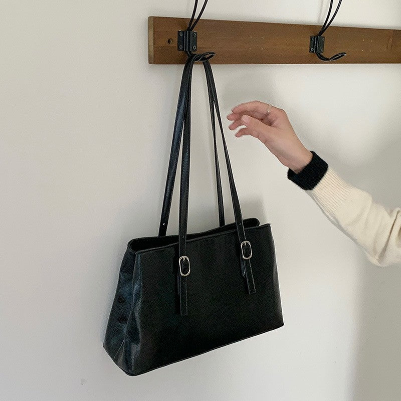 Glossy Buckle Strap Rectangular Shoulder Bag