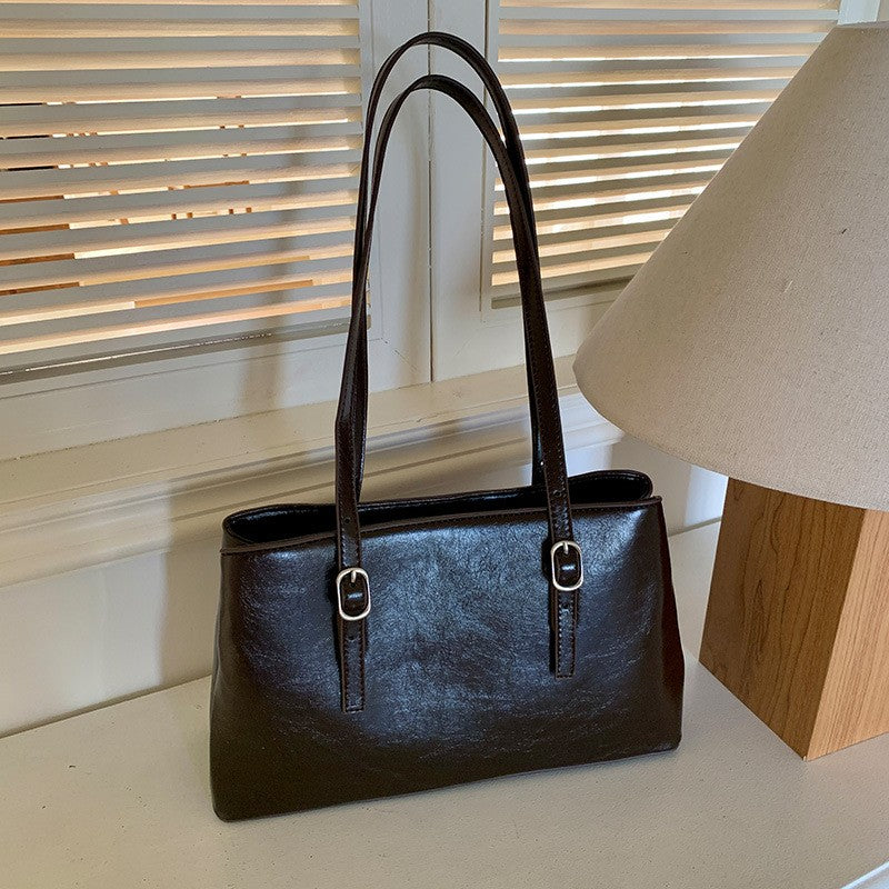Glossy Buckle Strap Rectangular Shoulder Bag