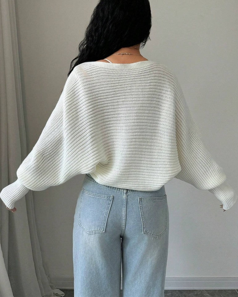 Slouchy Batwing Cropped Open Front Cardigan - White - 3