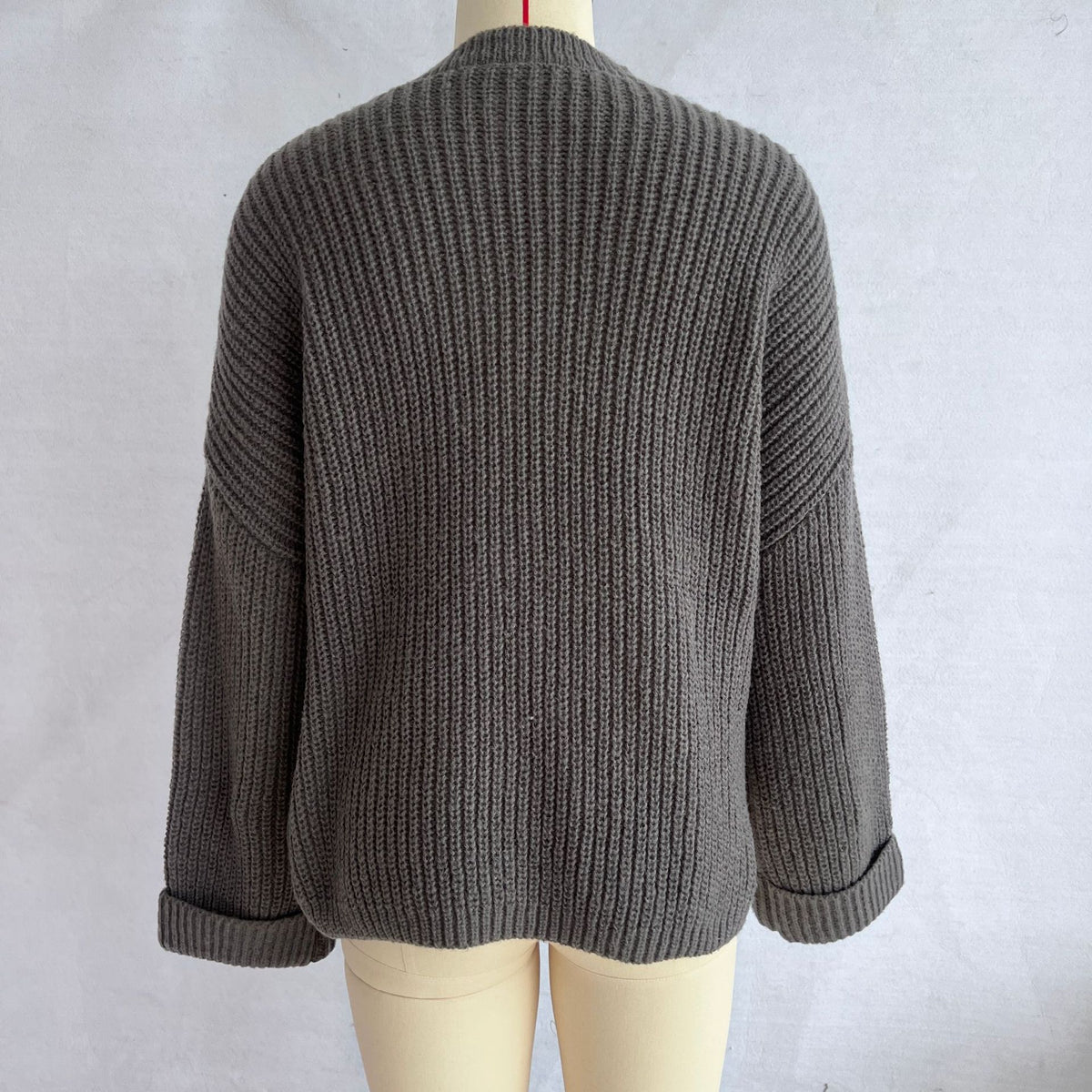 Asymmetric Button Front Chunky Knit Sweater - Grey - 1
