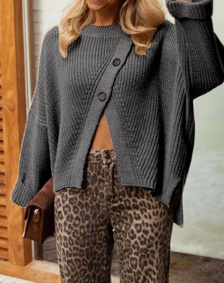 Asymmetric Button Front Chunky Knit Sweater