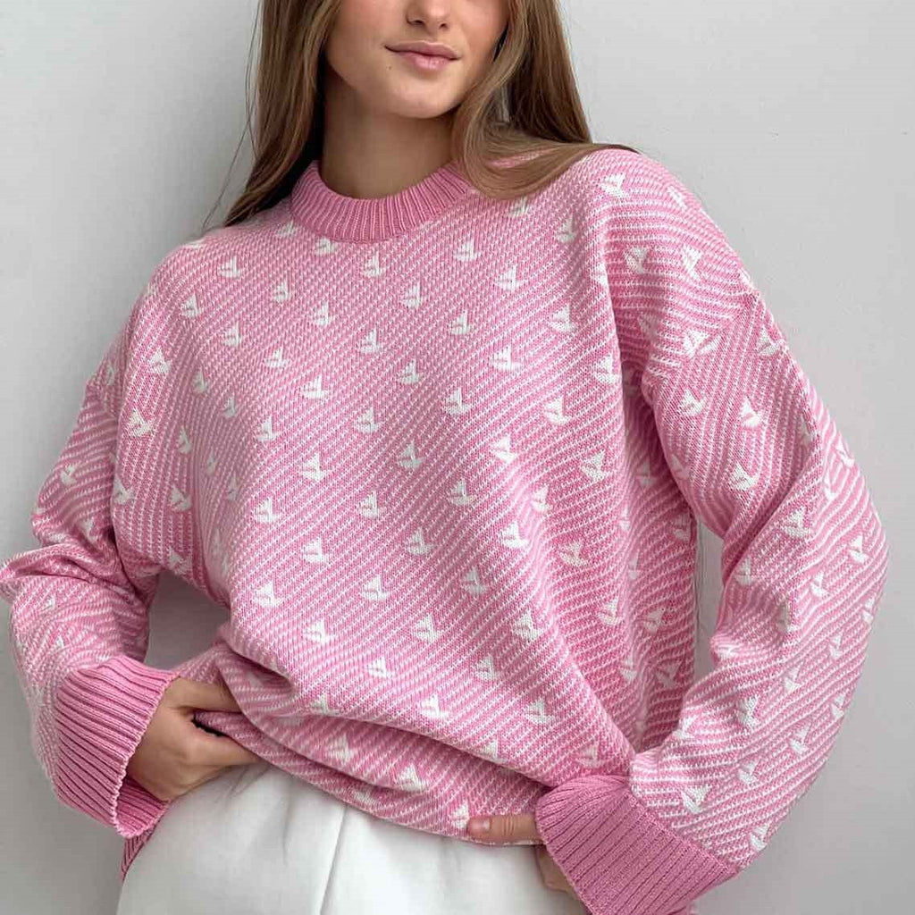Sailboat Jacquard Oversized Crew Neck Sweater - view 1