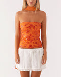 Sequined Floral Strapless Tube Tank Top - Orange