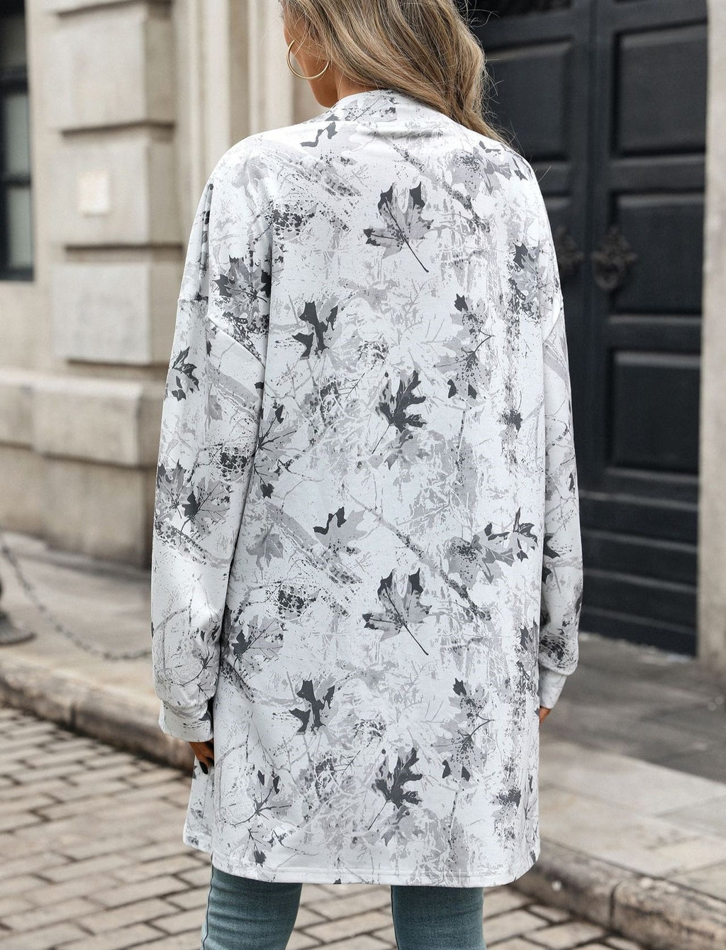 Longline Open Front Printed Duster Cardigan - NO-1 - 3