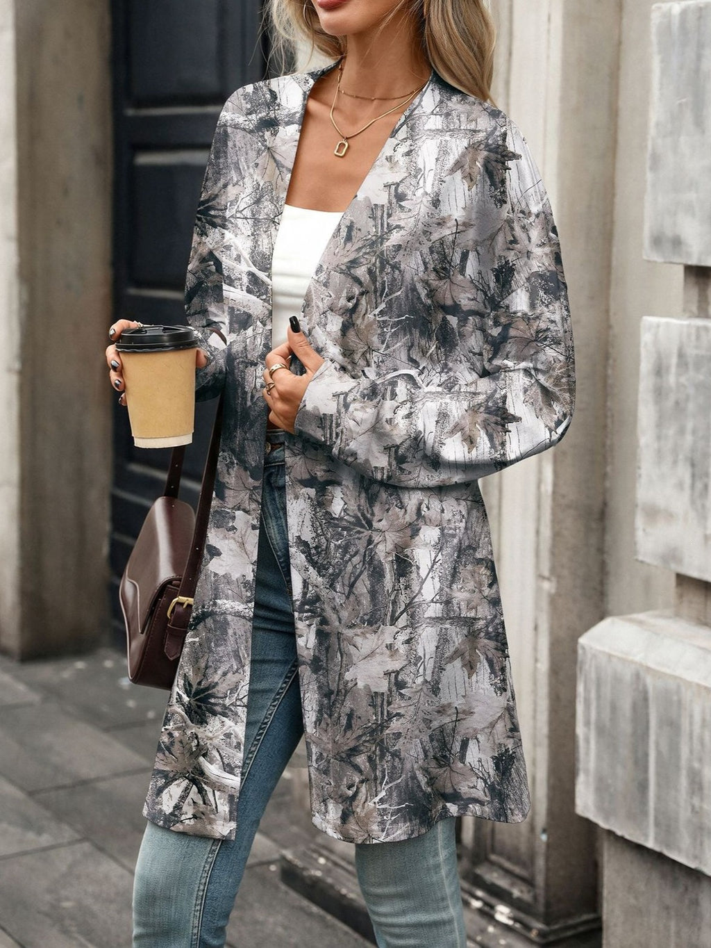 Longline Open Front Printed Duster Cardigan - NO-2