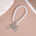 Pearl Wristlet Keychain With Bow Charm - Silver