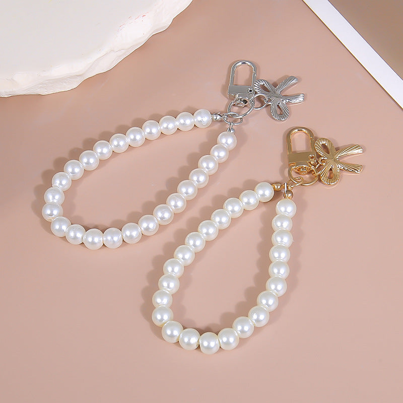 Pearl Wristlet Keychain With Bow Charm - view 1
