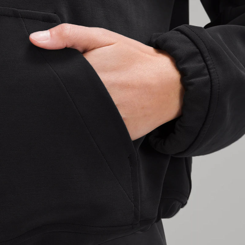 Funnel Neck Half Zip Cropped Sweatshirt - black - 3
