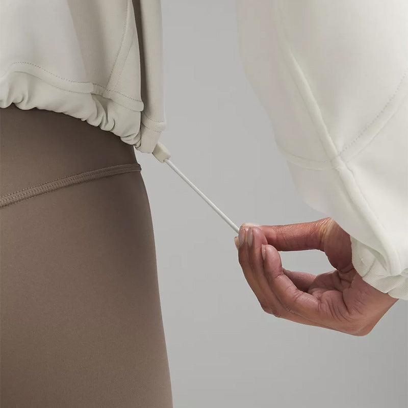 Funnel Neck Half Zip Cropped Sweatshirt - white - 4