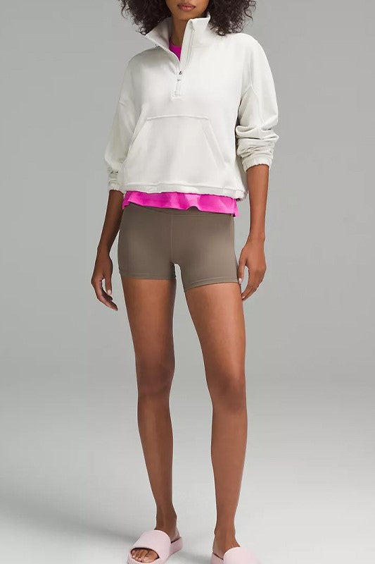Funnel Neck Half Zip Cropped Sweatshirt - white - 5