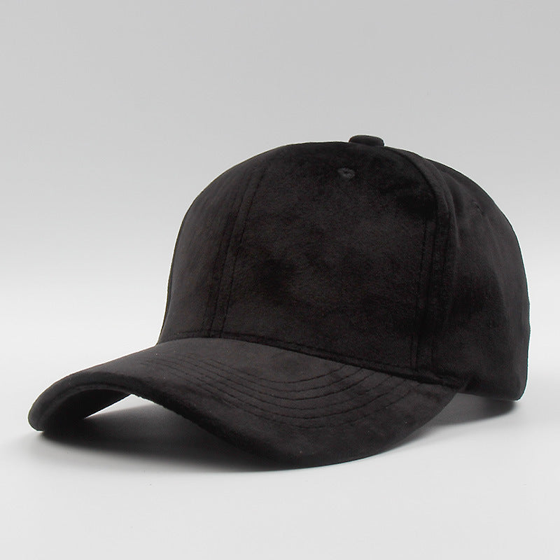 Faux Suede Baseball Cap With Curved Brim - Black