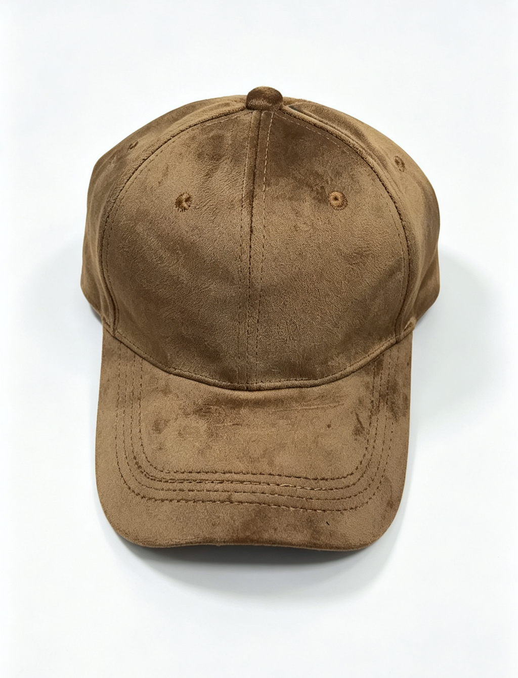 Faux Suede Baseball Cap With Curved Brim - Camel