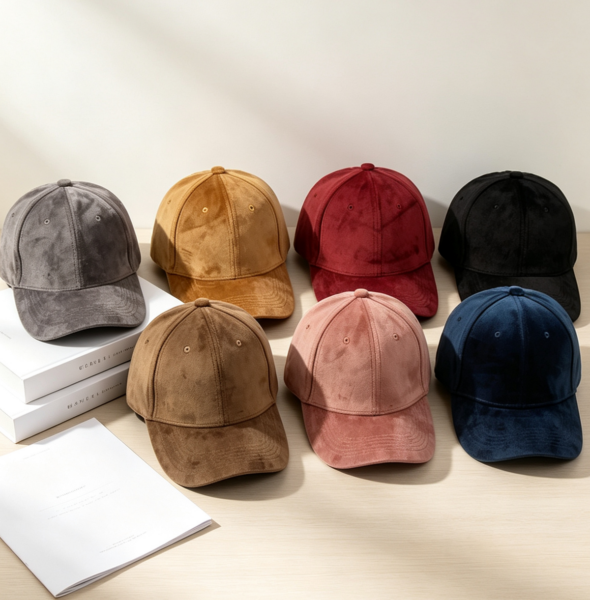 Faux Suede Baseball Cap With Curved Brim - NavyBlue