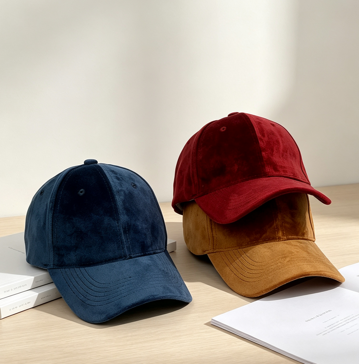 Faux Suede Baseball Cap With Curved Brim - NavyBlue - 4