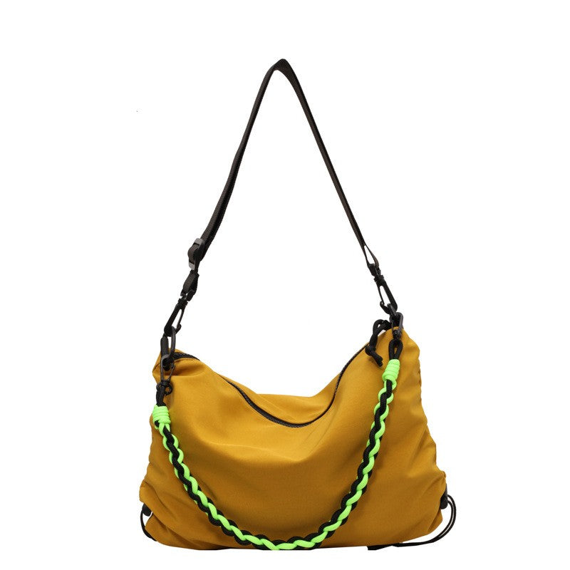 Slouchy Nylon Crossbody Bag With Braided Handle - Mustard