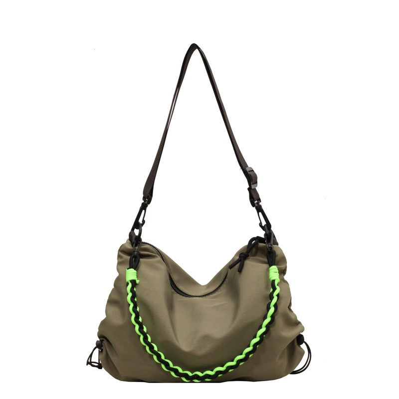 Slouchy Nylon Crossbody Bag With Braided Handle - Olive