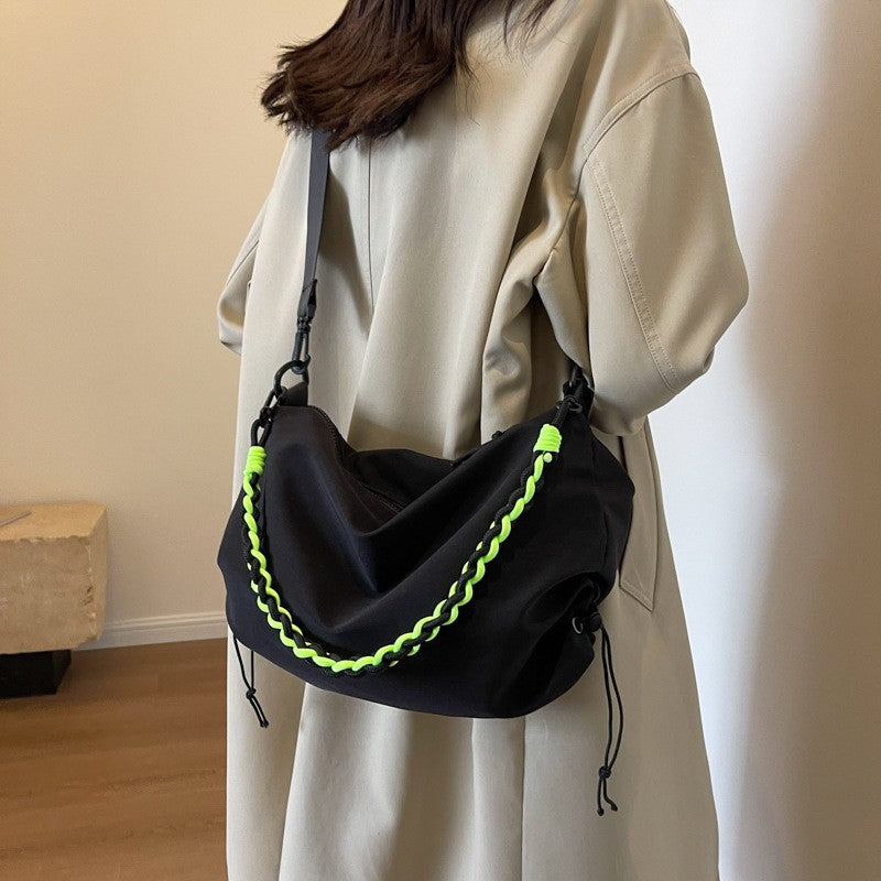 Slouchy Nylon Crossbody Bag With Braided Handle
