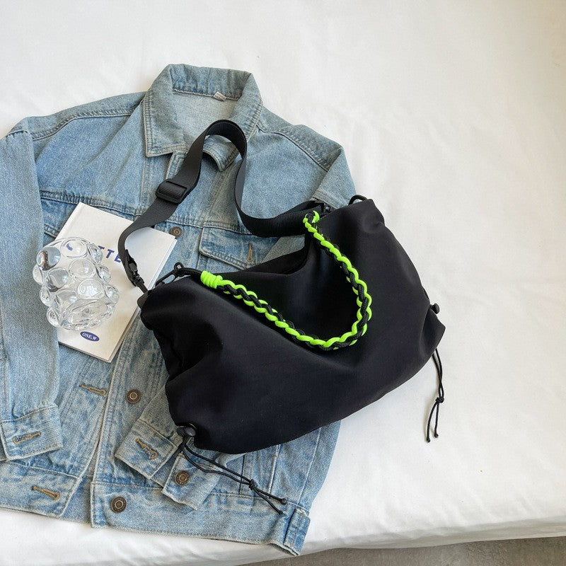 Slouchy Nylon Crossbody Bag With Braided Handle