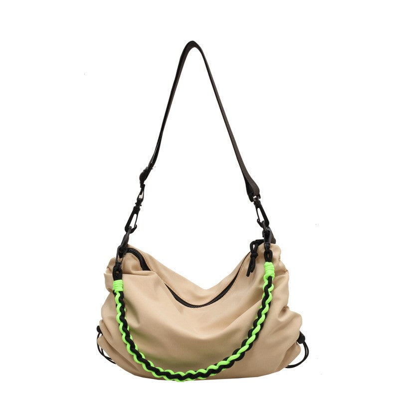 Slouchy Nylon Crossbody Bag With Braided Handle