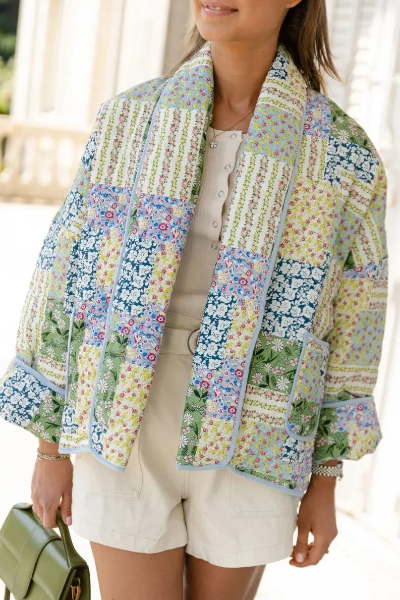 Ditsy Patchwork Quilted Chore Jacket - Green