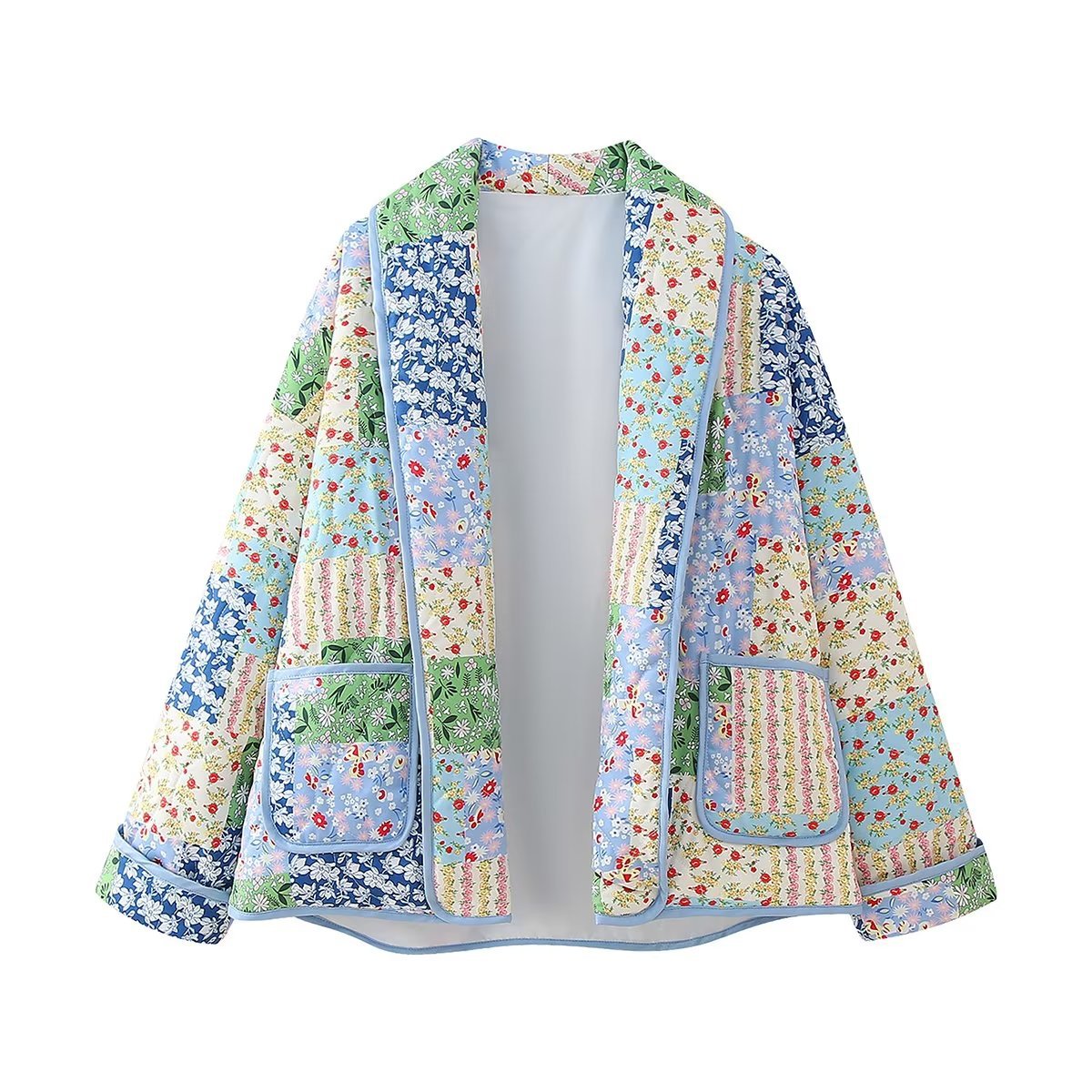 Ditsy Patchwork Quilted Chore Jacket - Green - 1