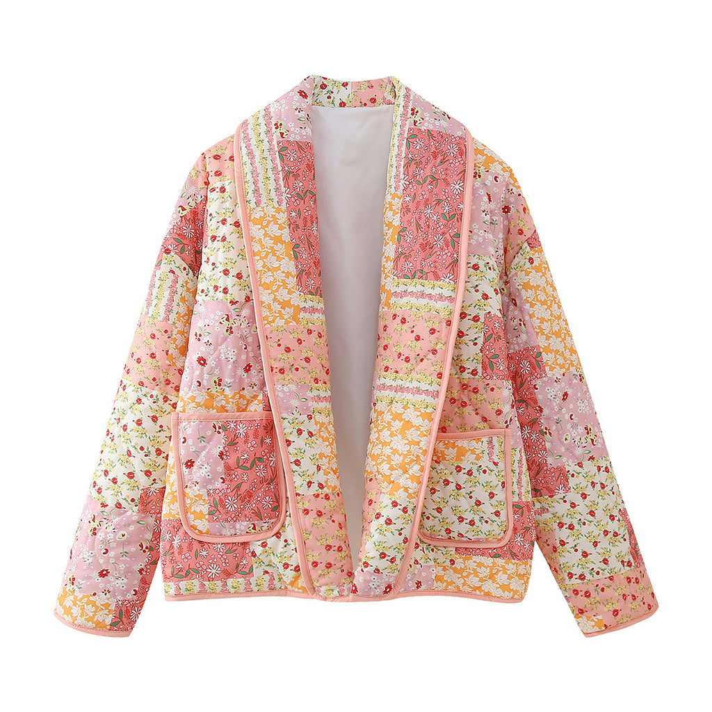 Ditsy Patchwork Quilted Chore Jacket - Orange