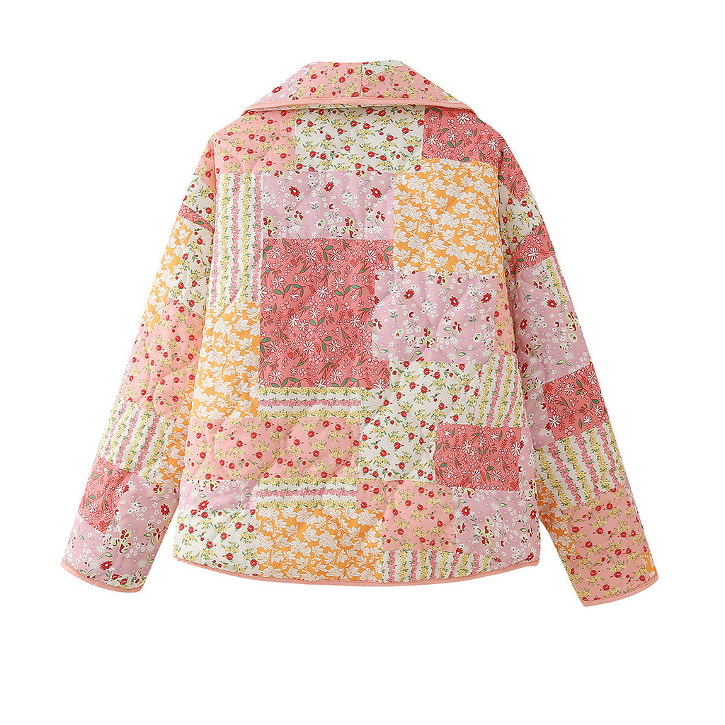 Ditsy Patchwork Quilted Chore Jacket - Orange - 1