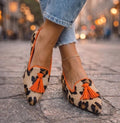 Suede-Look Pointed Toe Tassel Loafers - Leopard