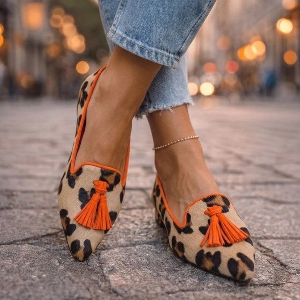 Suede-Look Pointed Toe Tassel Loafers