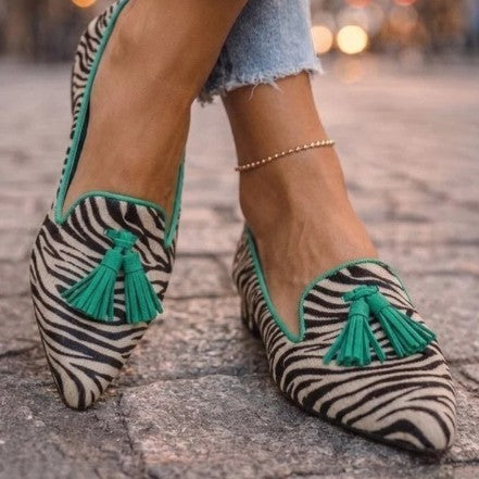 Suede-Look Pointed Toe Tassel Loafers