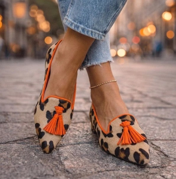 Suede-Look Pointed Toe Tassel Loafers