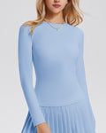 Stretch Crew Neck Long Sleeve Yoga Top - Blue