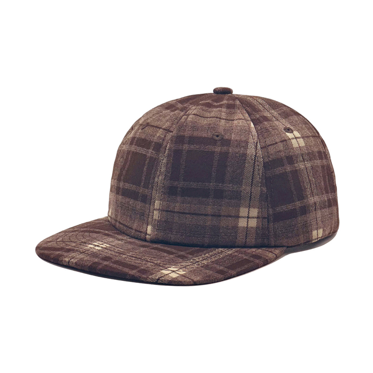 Classic Plaid Six Panel Baseball Cap Flat Bill - Brown