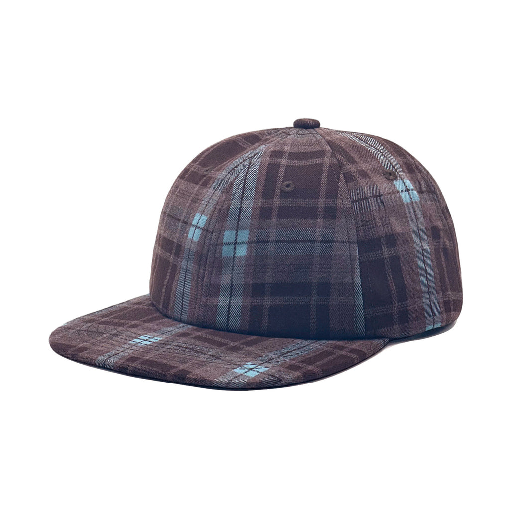 Classic Plaid Six Panel Baseball Cap Flat Bill - Coffee
