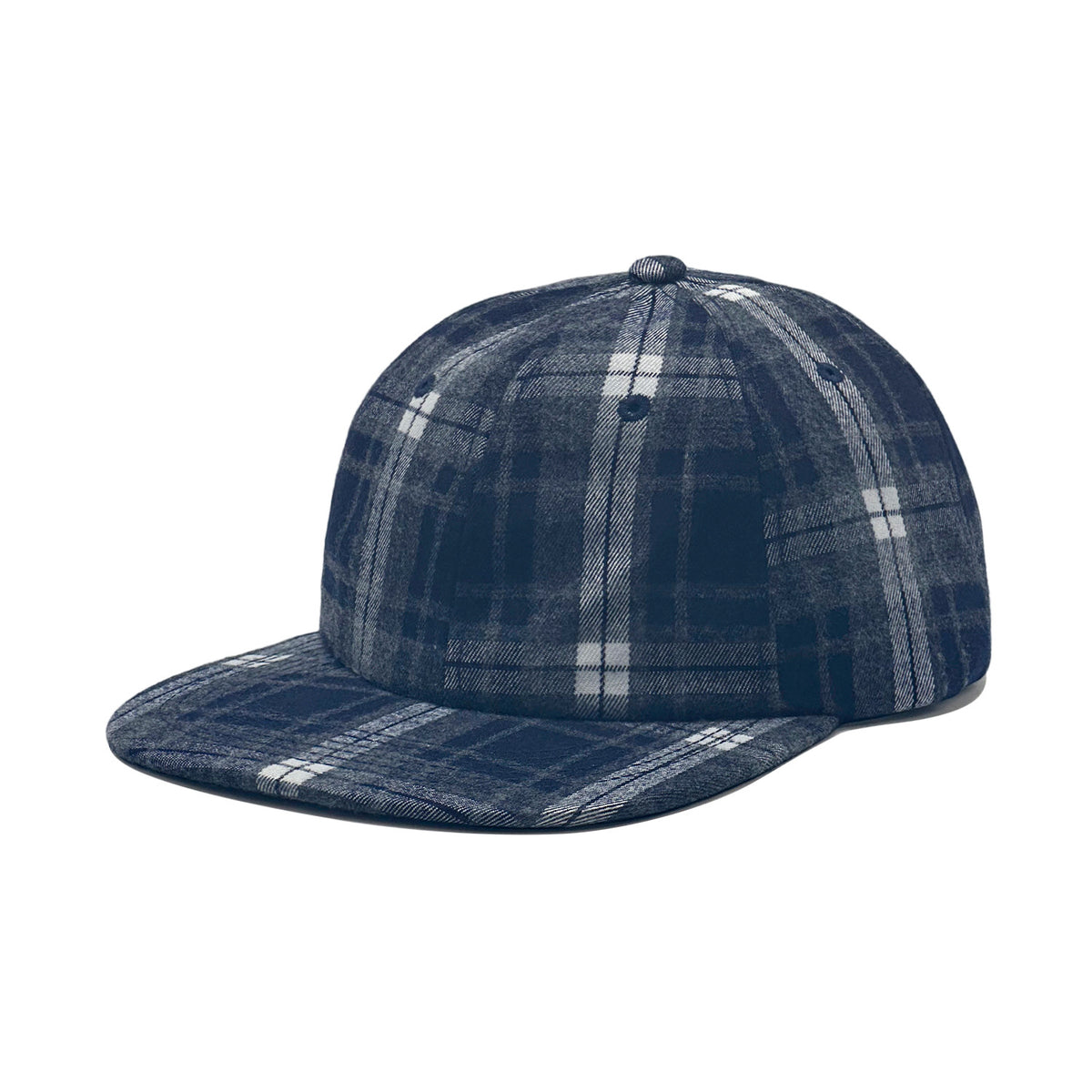 Classic Plaid Six Panel Baseball Cap Flat Bill - Navy