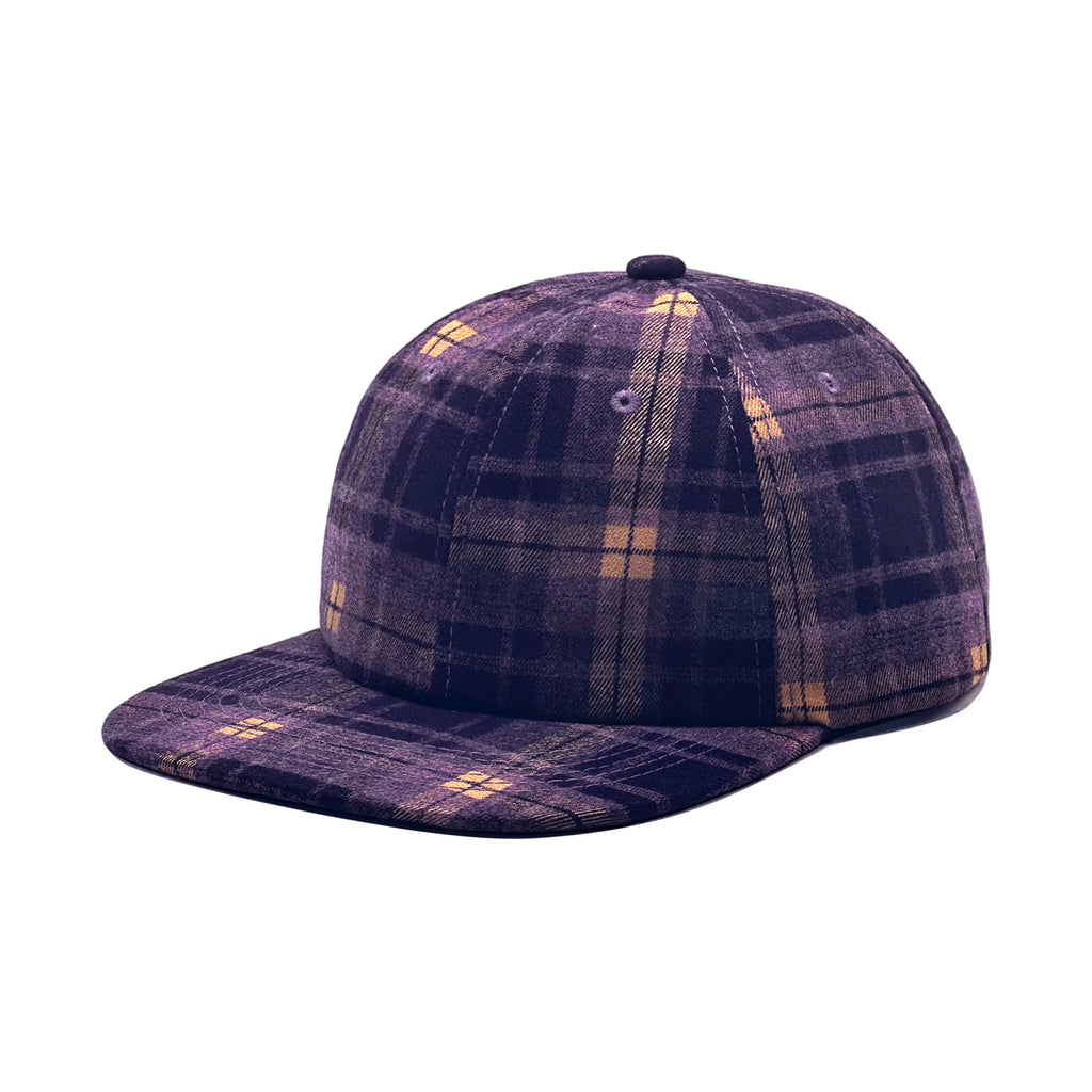 Classic Plaid Six Panel Baseball Cap Flat Bill - Purple