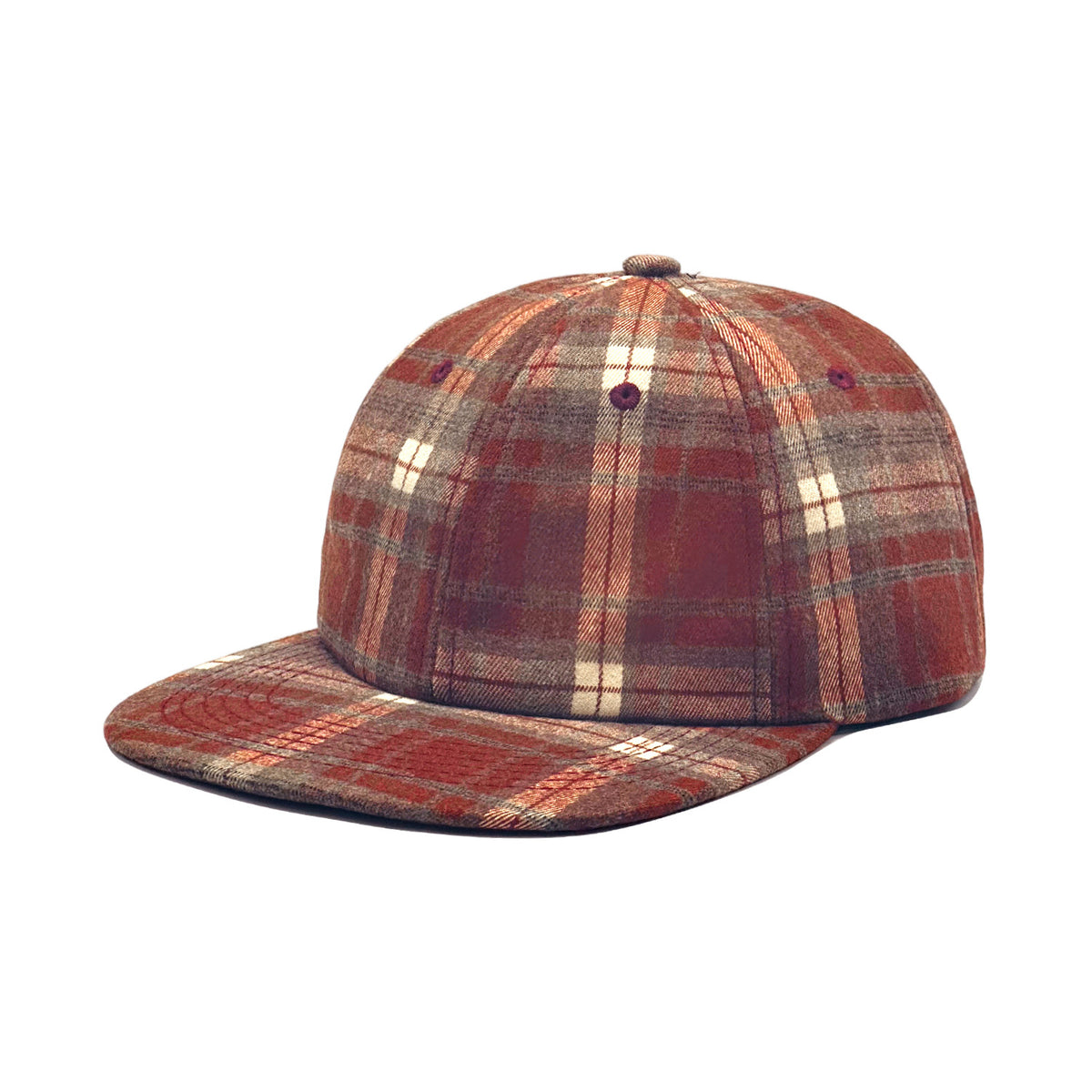 Classic Plaid Six Panel Baseball Cap Flat Bill - Red