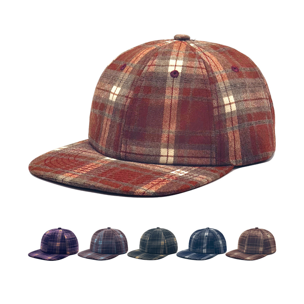Classic Plaid Six Panel Baseball Cap Flat Bill - Red - 2