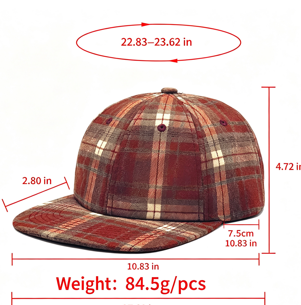 Classic Plaid Six Panel Baseball Cap Flat Bill - Red - 3