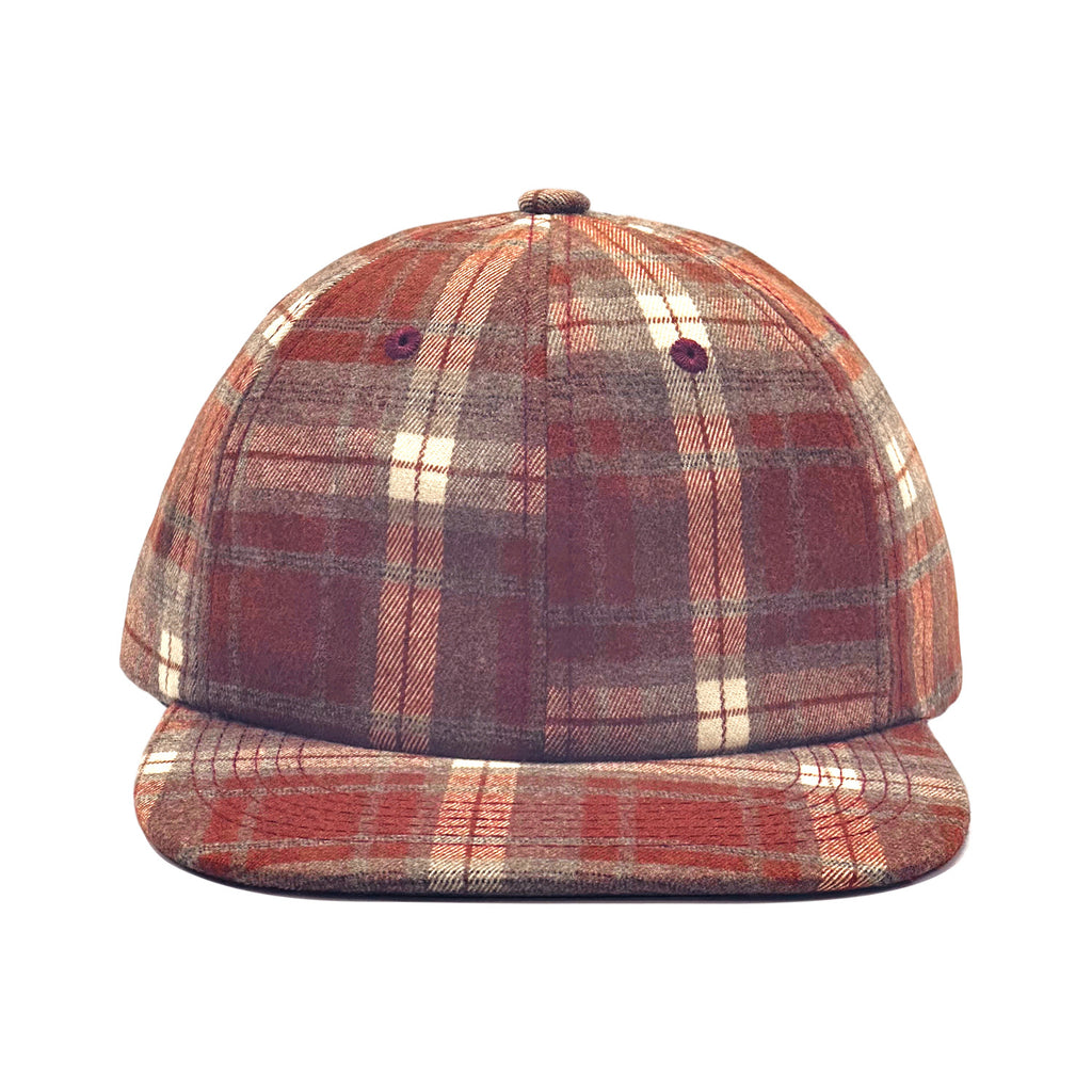 Classic Plaid Six Panel Baseball Cap Flat Bill - Red - 4